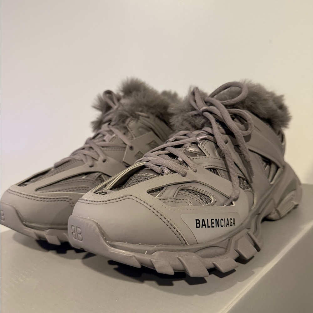 Balenciaga Gray Track Sneakers with Fur